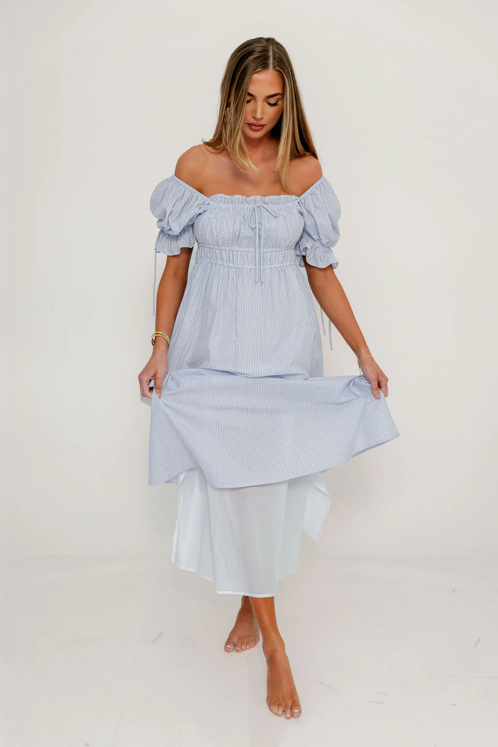 Savanna Steppe 100% Cotton Maxi Dress in Light Blue Stripe - Bump Friendly & Inclusive Sizing - Image 41
