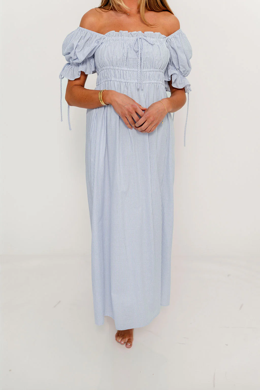 Savanna Steppe 100% Cotton Maxi Dress in Light Blue Stripe - Bump Friendly & Inclusive Sizing - Image 42