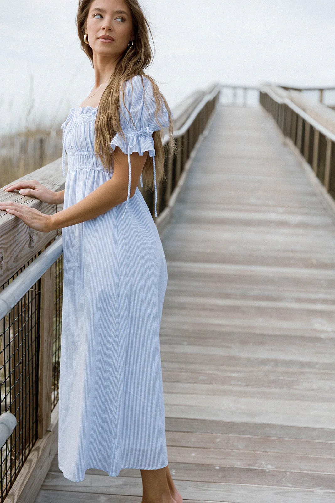 Savanna Steppe 100% Cotton Maxi Dress in Light Blue Stripe - Bump Friendly & Inclusive Sizing - Image 5