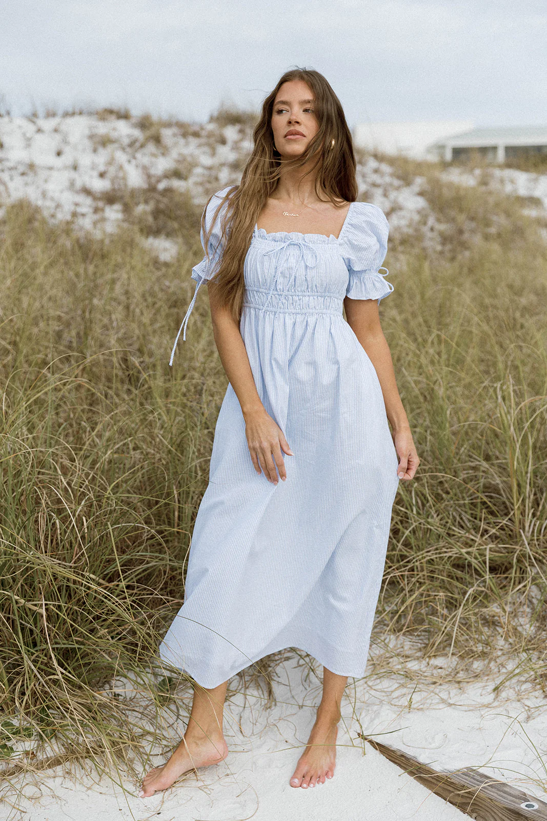Savanna Steppe 100% Cotton Maxi Dress in Light Blue Stripe - Bump Friendly & Inclusive Sizing - Image 8