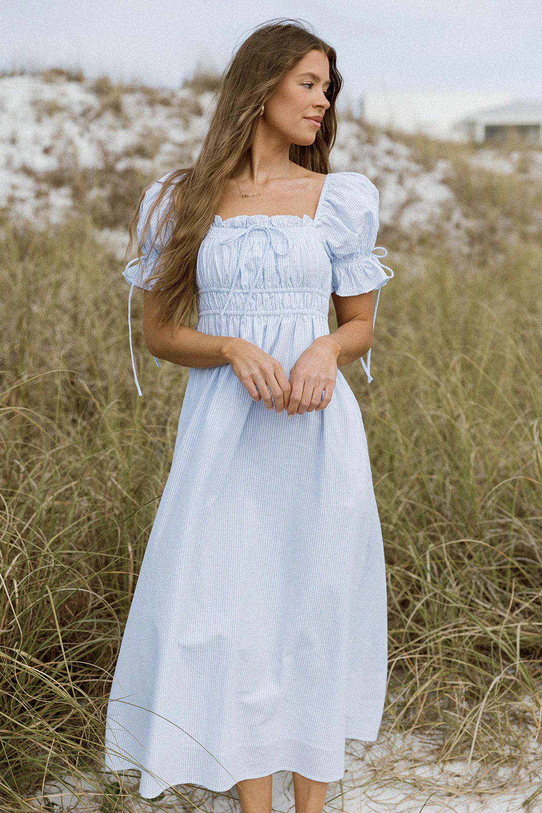 Savanna Steppe 100% Cotton Maxi Dress in Light Blue Stripe - Bump Friendly & Inclusive Sizing - Image 9