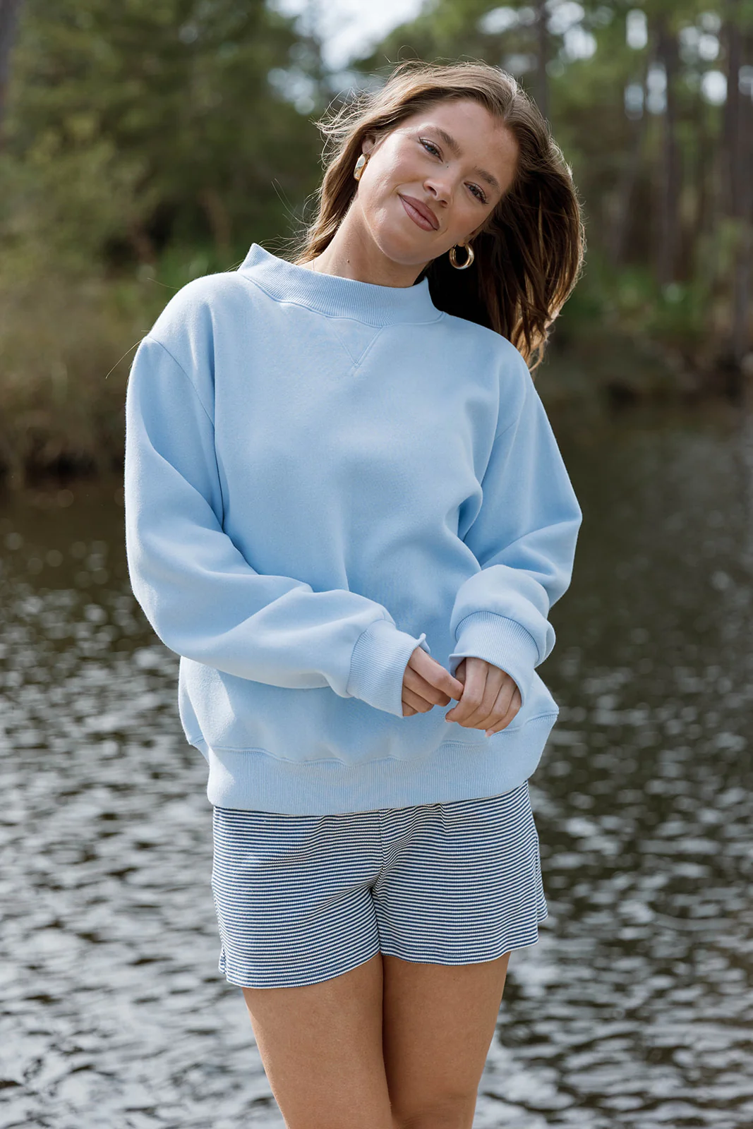 Scout Wide Neck Fleece Sweatshirt in Baby Blue - Image 5
