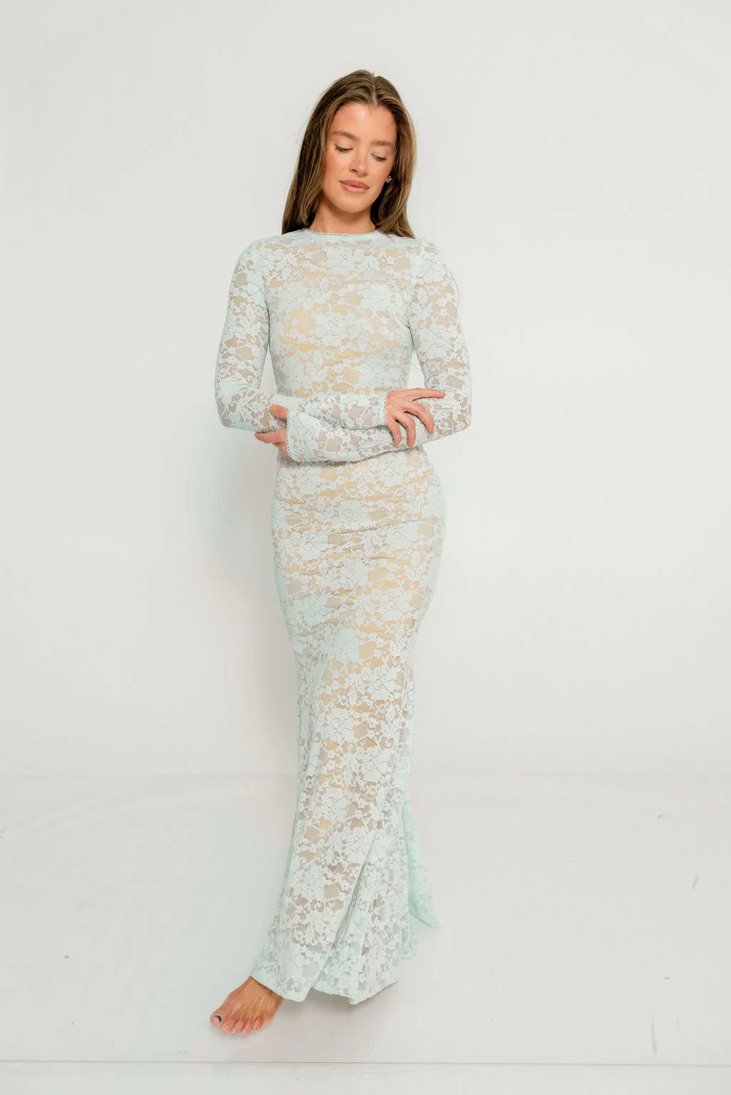Seraphine Lace Maxi Dress in Pale Blue - Bump Friendly (Size Up for Bump) - Image 11