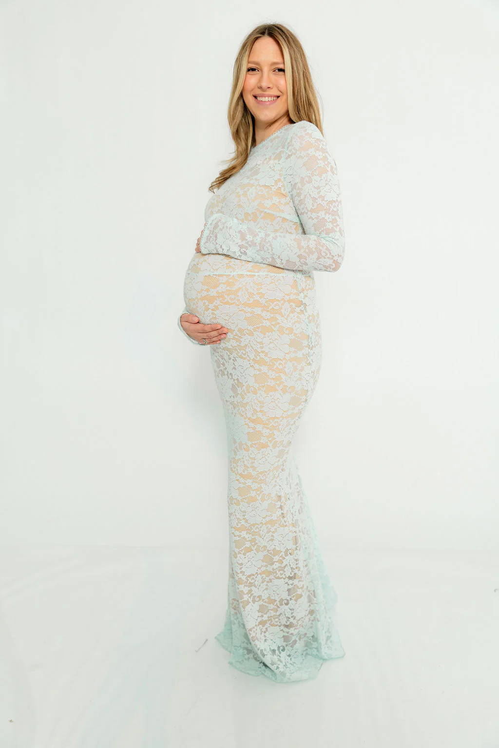 Seraphine Lace Maxi Dress in Pale Blue - Bump Friendly (Size Up for Bump) - Image 15