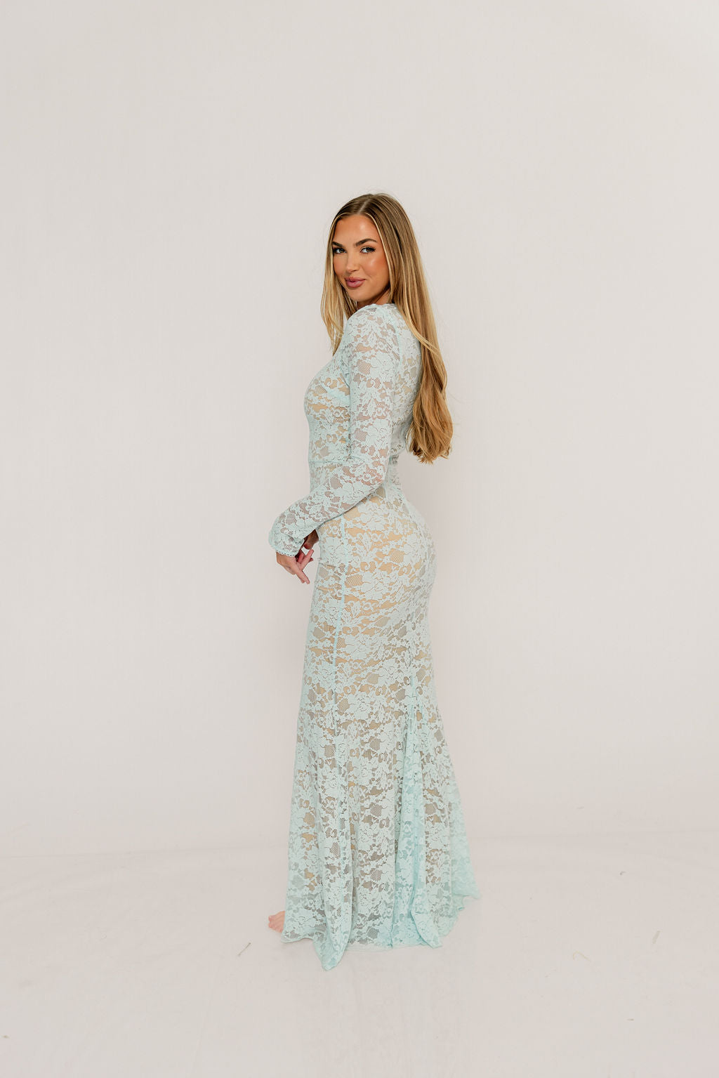 Seraphine Lace Maxi Dress in Pale Blue - Bump Friendly (Size Up for Bump) - Image 28