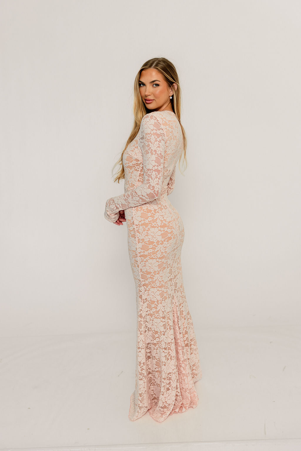 Seraphine Lace Maxi Dress in Pale Pink - Bump Friendly (Size Up for Bump) - Image 17