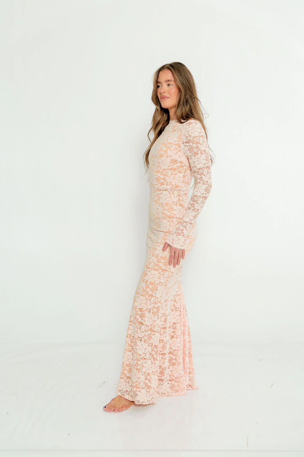 Seraphine Lace Maxi Dress in Pale Pink - Bump Friendly (Size Up for Bump) - Image 3