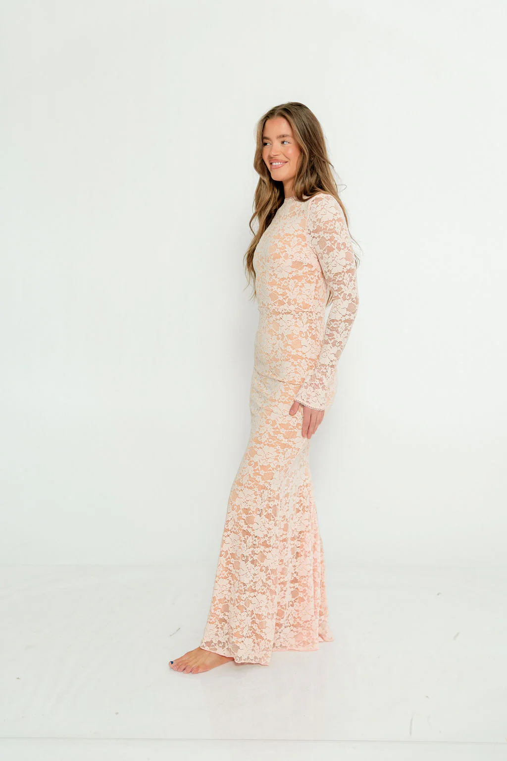 Seraphine Lace Maxi Dress in Pale Pink - Bump Friendly (Size Up for Bump) - Image 4
