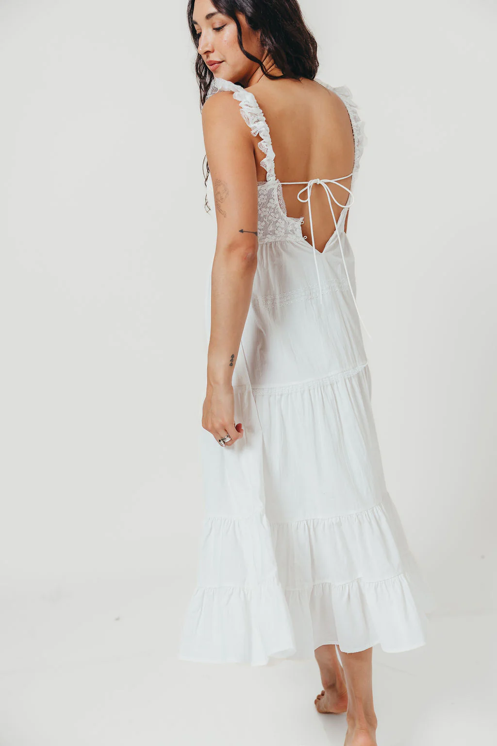 Shiloh 100% Cotton Ruffle Tiered Maxi Dress in White - Image 10