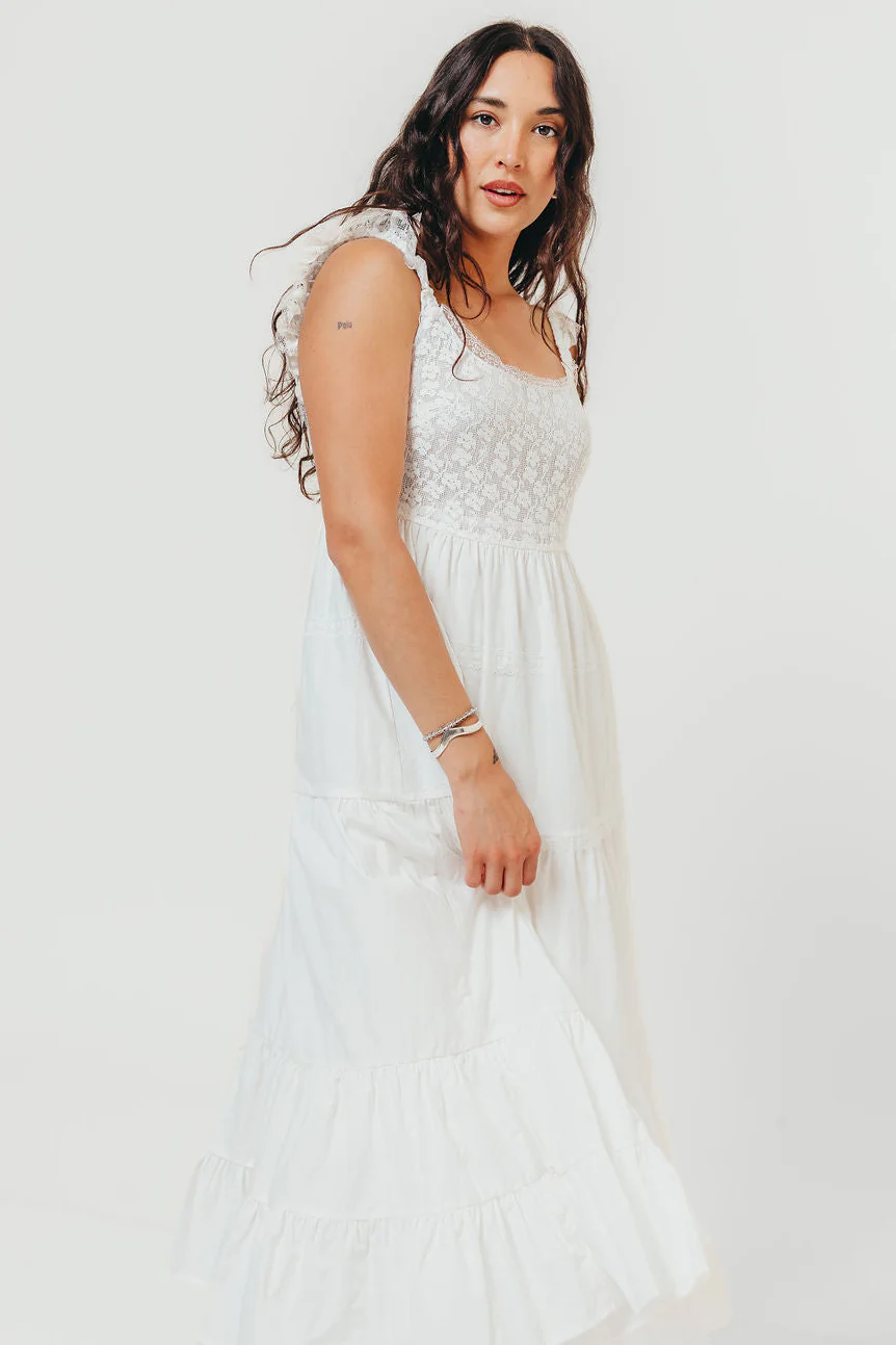 Shiloh 100% Cotton Ruffle Tiered Maxi Dress in White - Image 4
