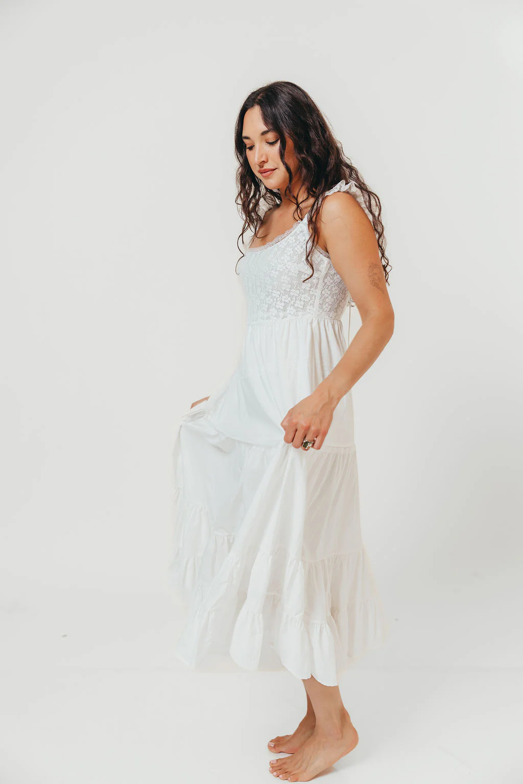 Shiloh 100% Cotton Ruffle Tiered Maxi Dress in White - Image 7