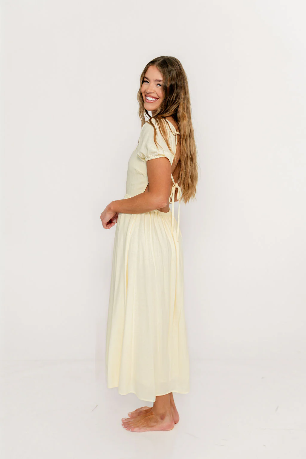 August Open Back Midi Dress in Ivory Cream - Bump Friendly - Image 5