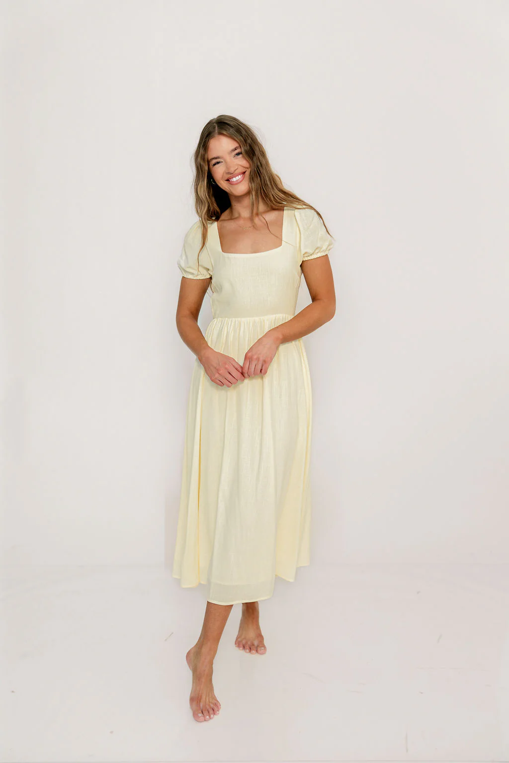 August Open Back Midi Dress in Ivory Cream - Bump Friendly - Image 9