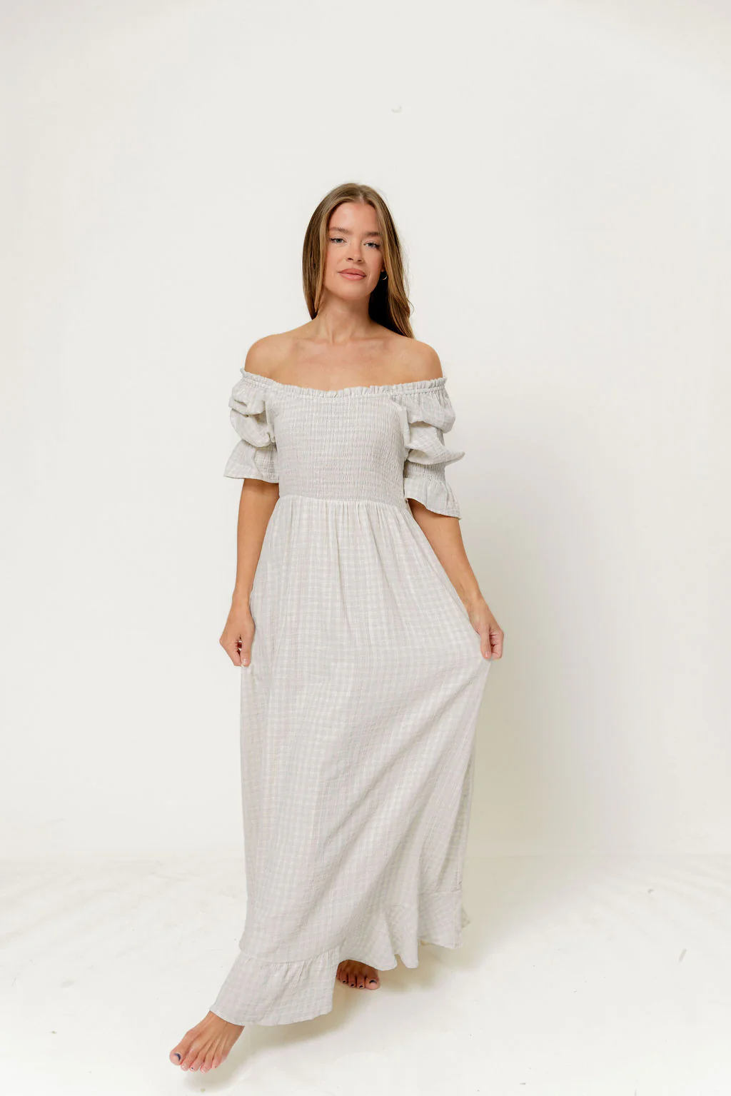 Sienna 100% Cotton Puff Sleeve Maxi Dress in Baby Blue Plaid (Lined) - Bump Friendly - Image 5