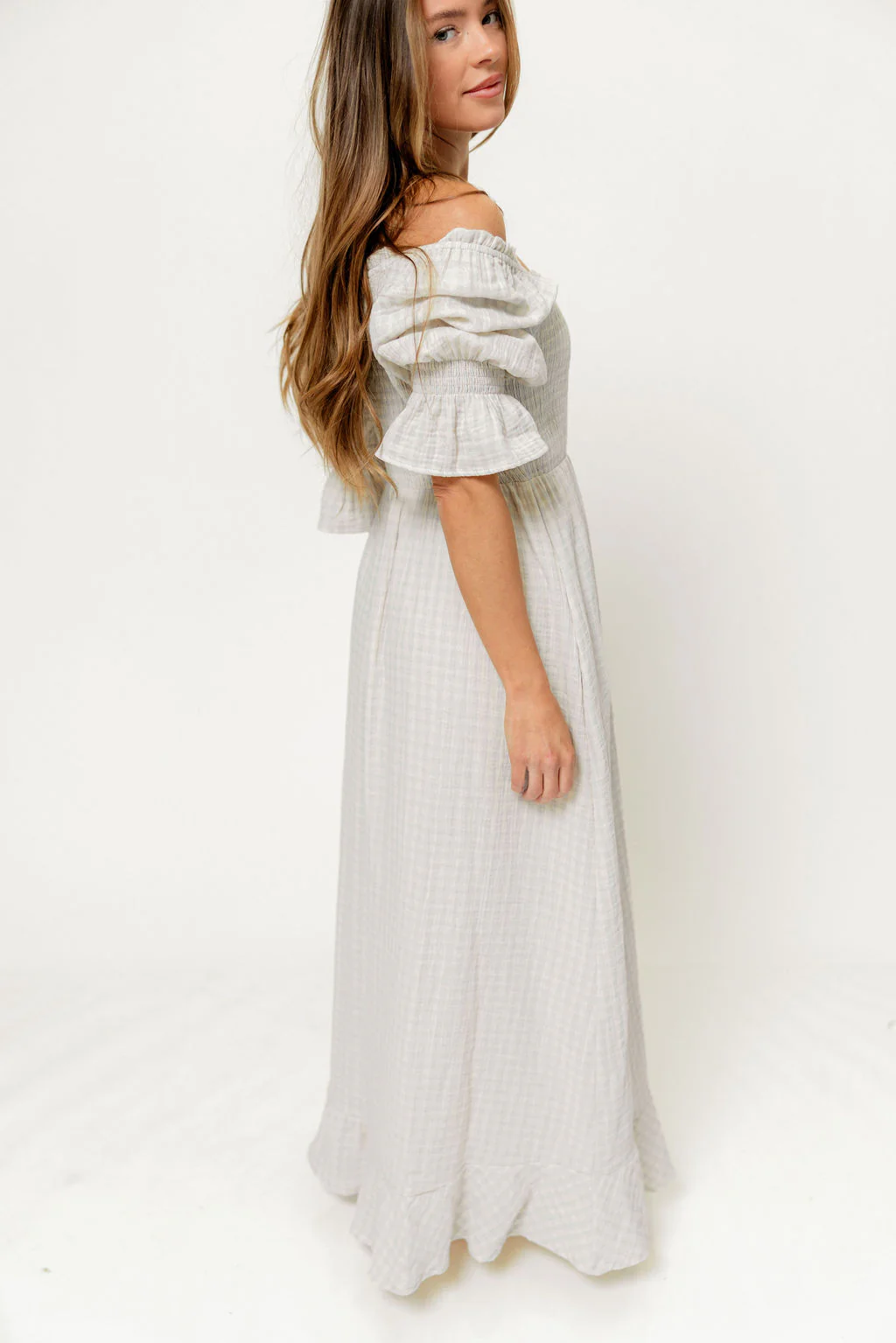 Sienna 100% Cotton Puff Sleeve Maxi Dress in Baby Blue Plaid (Lined) - Bump Friendly - Image 7