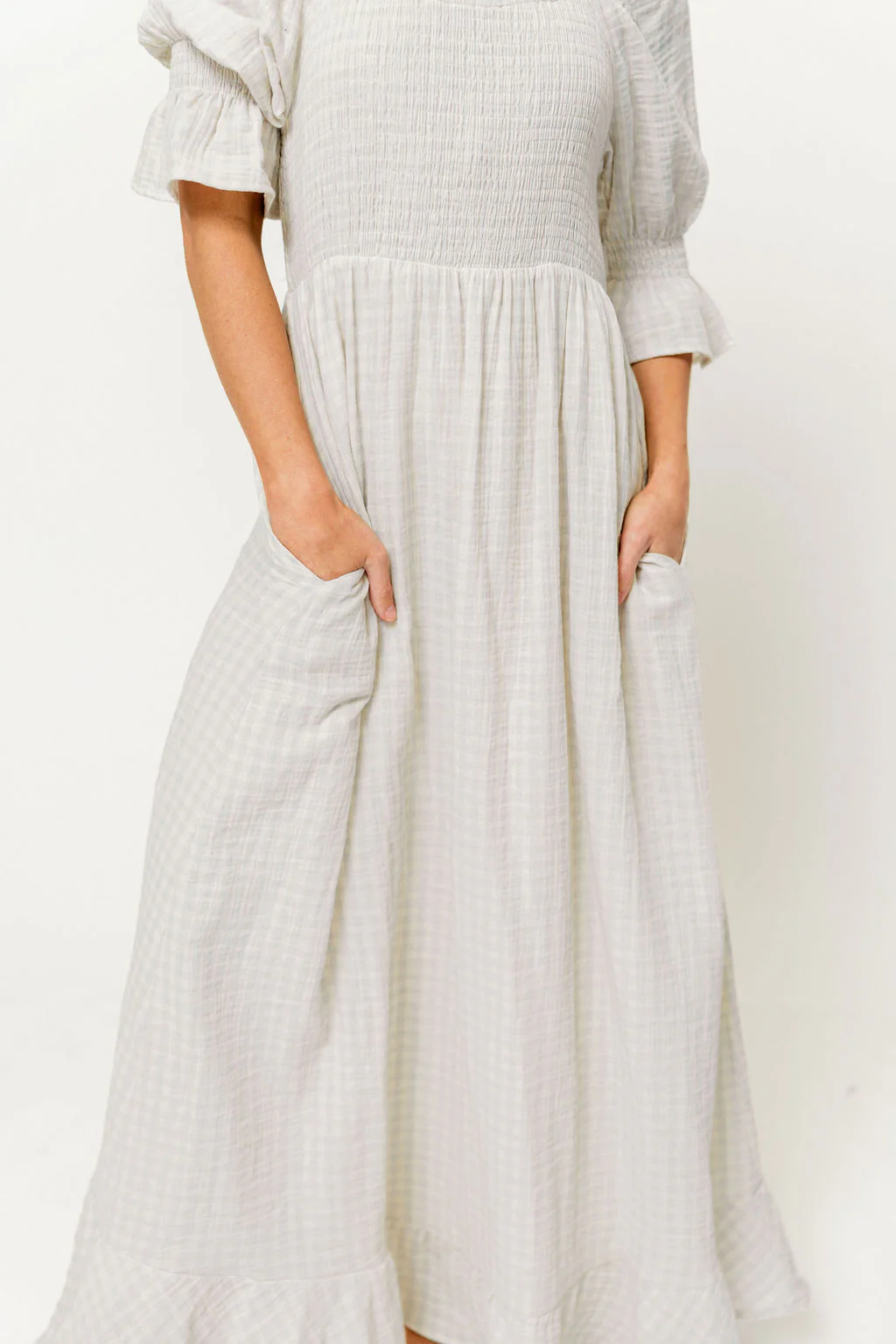 Sienna 100% Cotton Puff Sleeve Maxi Dress in Baby Blue Plaid (Lined) - Bump Friendly - Image 8