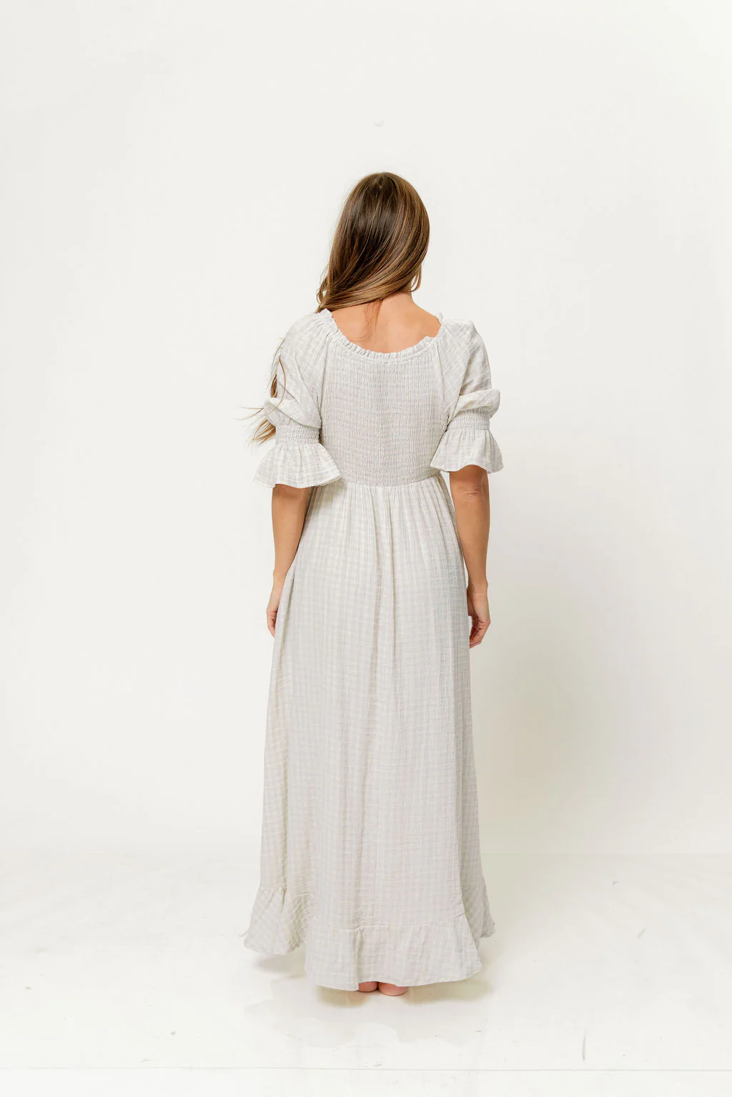 Sienna 100% Cotton Puff Sleeve Maxi Dress in Baby Blue Plaid (Lined) - Bump Friendly - Image 9