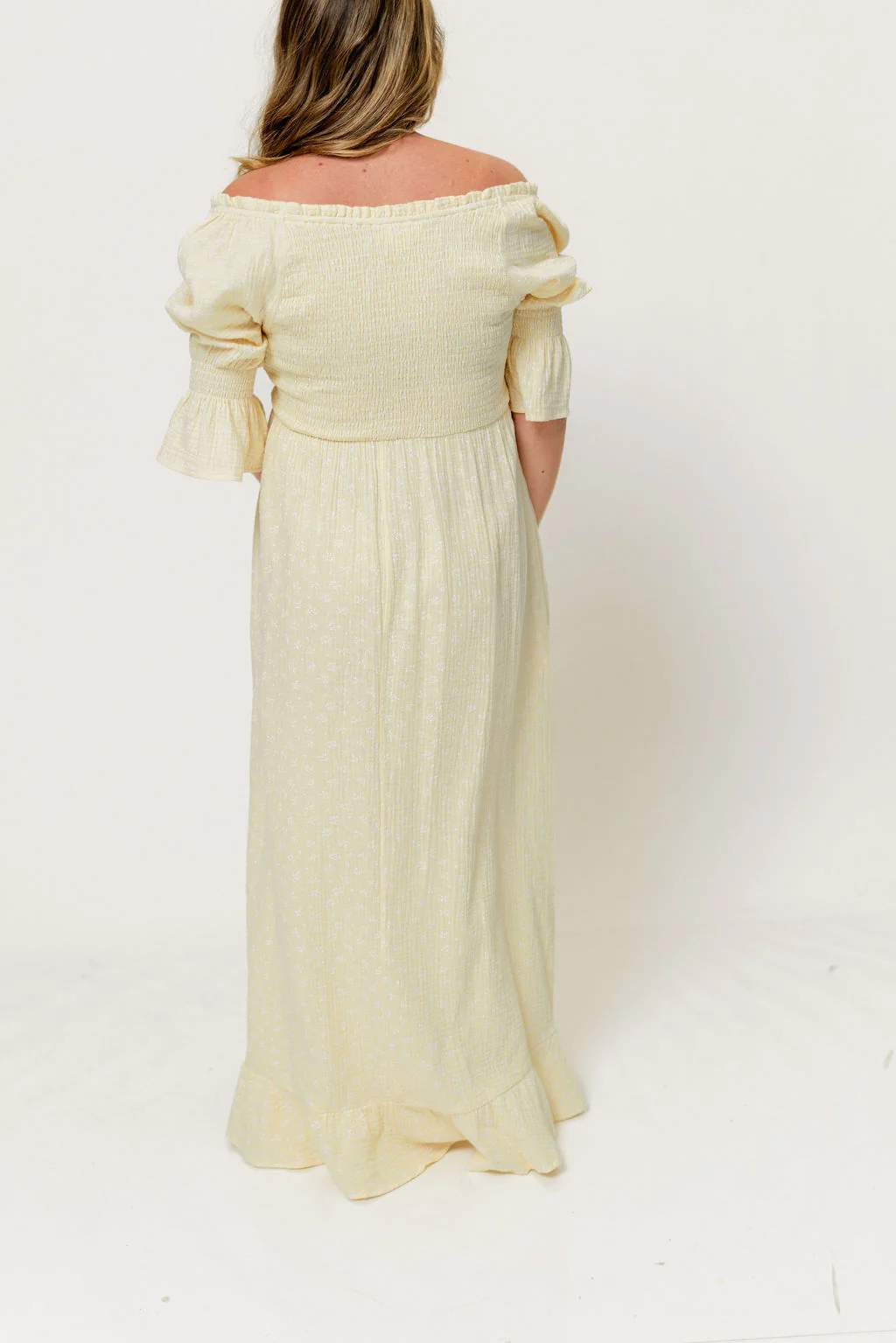 Sienna 100% Cotton Puff Sleeve Maxi Dress in Custard Foliage - Bump Friendly - Image 10