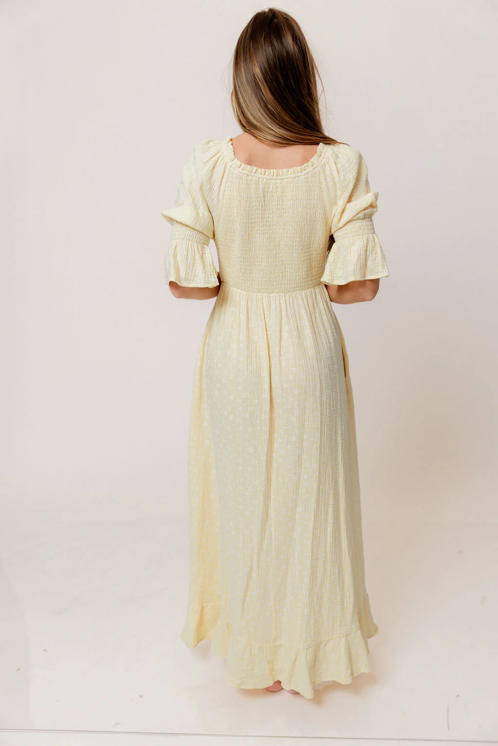 Sienna 100% Cotton Puff Sleeve Maxi Dress in Custard Foliage - Bump Friendly - Image 14