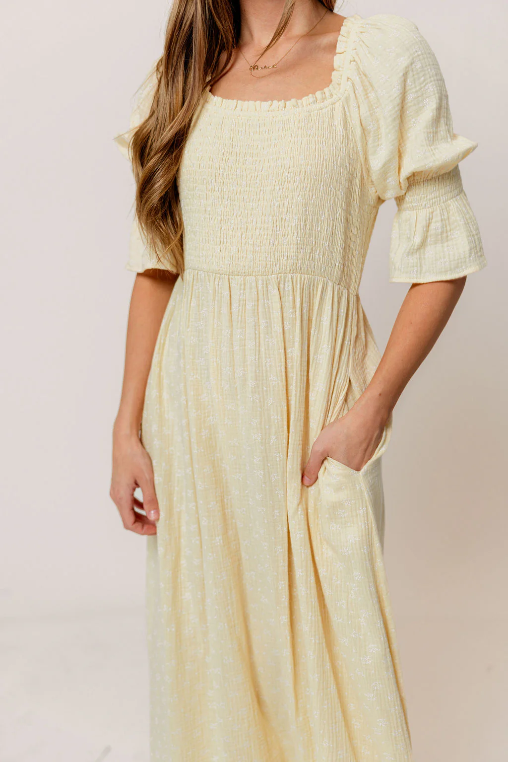 Sienna 100% Cotton Puff Sleeve Maxi Dress in Custard Foliage - Bump Friendly - Image 15