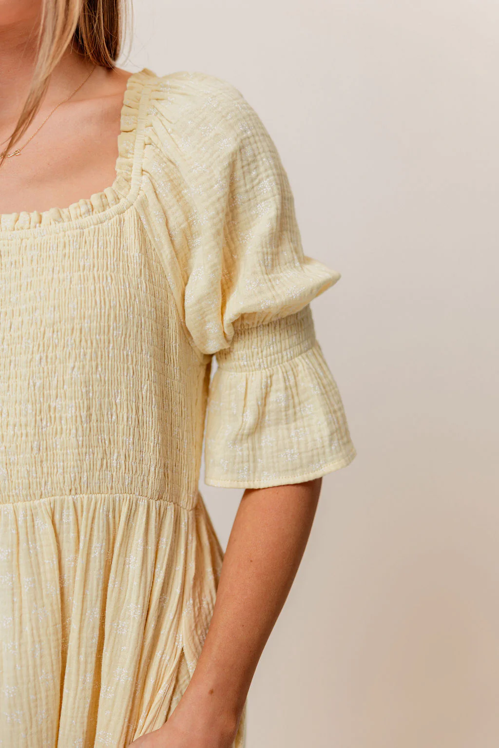 Sienna 100% Cotton Puff Sleeve Maxi Dress in Custard Foliage - Bump Friendly - Image 16