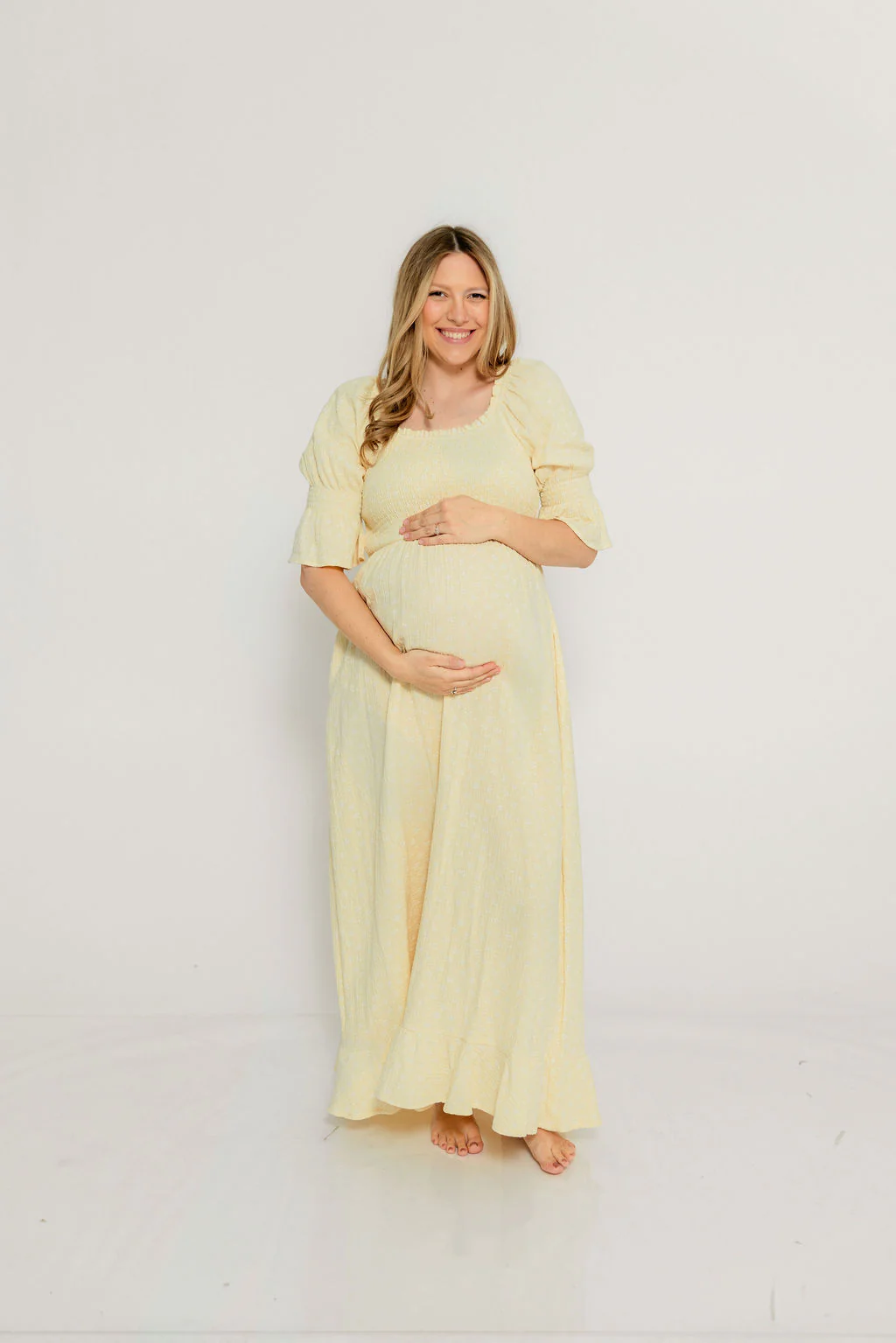 Sienna 100% Cotton Puff Sleeve Maxi Dress in Custard Foliage - Bump Friendly - Image 19