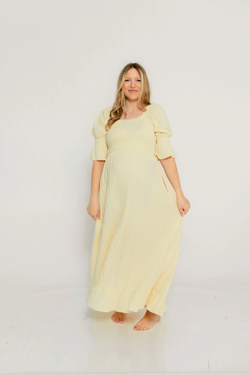 Sienna 100% Cotton Puff Sleeve Maxi Dress in Custard Foliage - Bump Friendly - Image 20