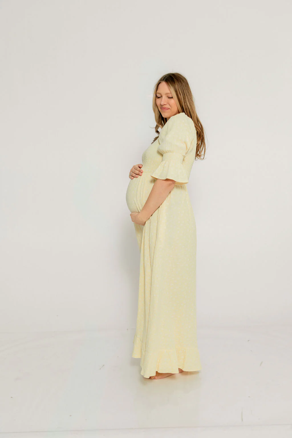 Sienna 100% Cotton Puff Sleeve Maxi Dress in Custard Foliage - Bump Friendly - Image 21