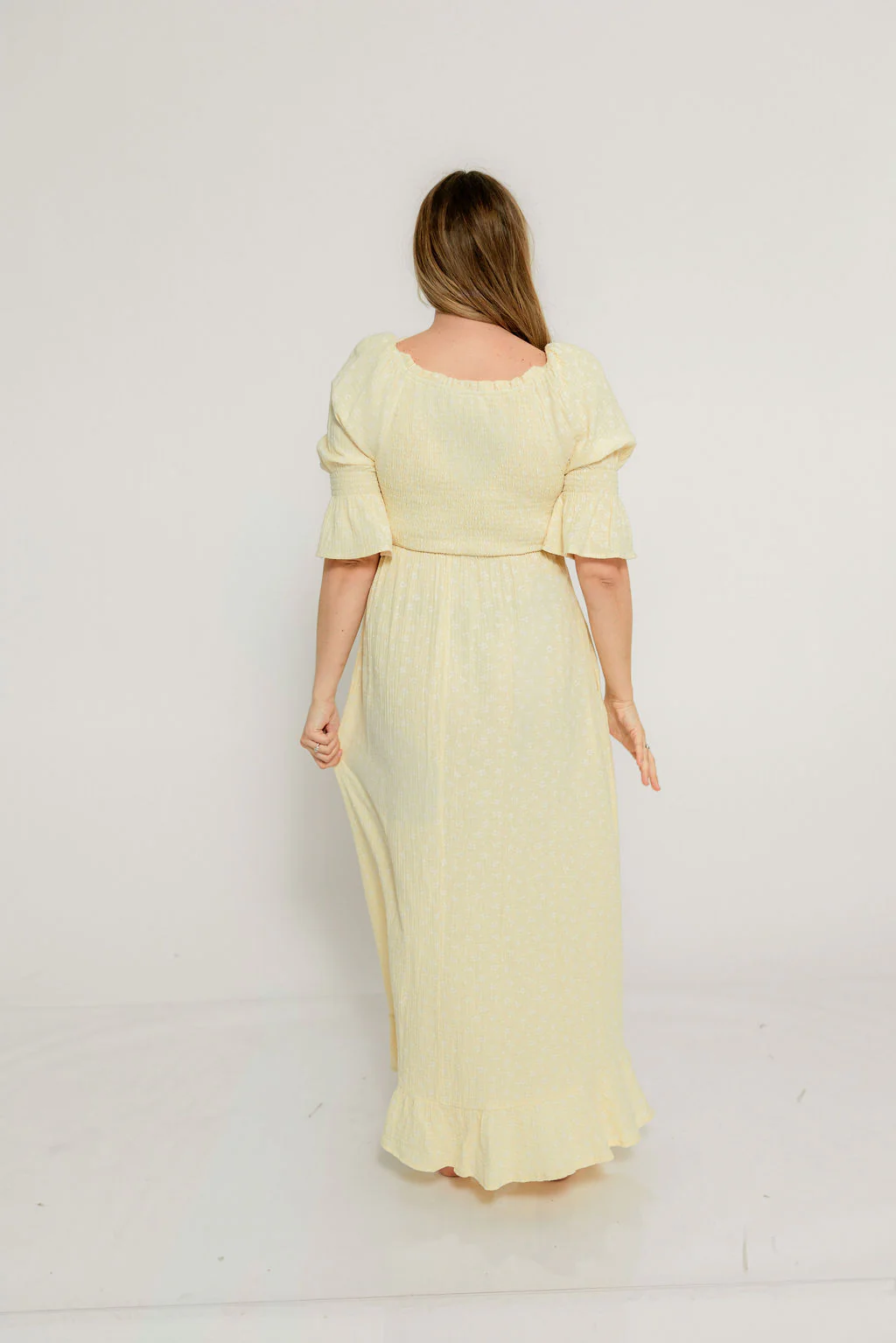Sienna 100% Cotton Puff Sleeve Maxi Dress in Custard Foliage - Bump Friendly - Image 22