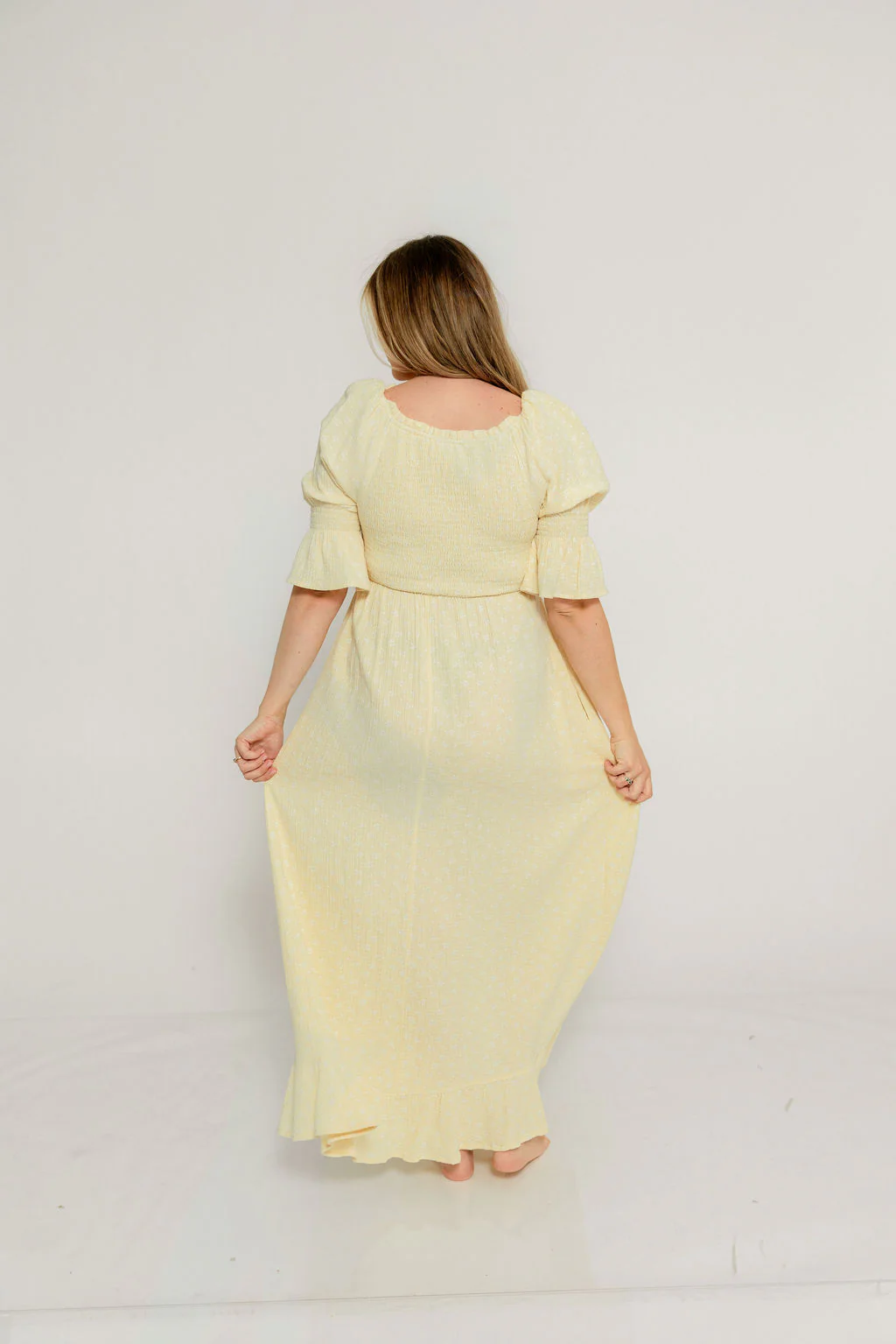 Sienna 100% Cotton Puff Sleeve Maxi Dress in Custard Foliage - Bump Friendly - Image 23