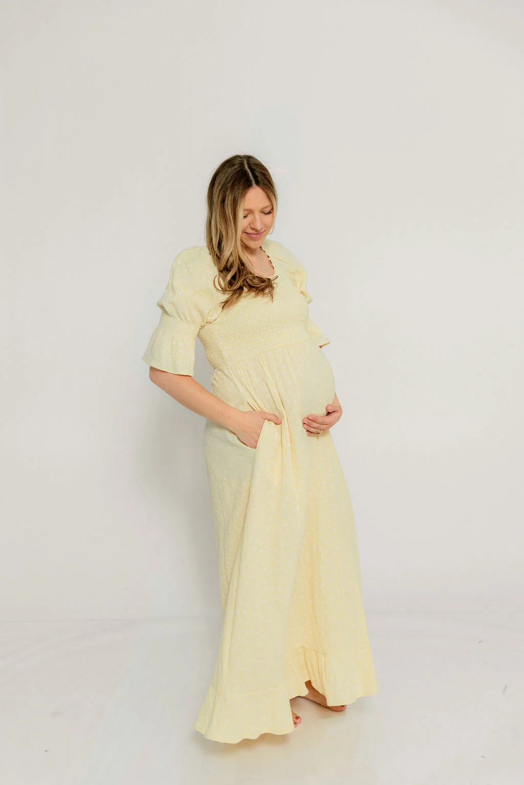 Sienna 100% Cotton Puff Sleeve Maxi Dress in Custard Foliage - Bump Friendly - Image 24