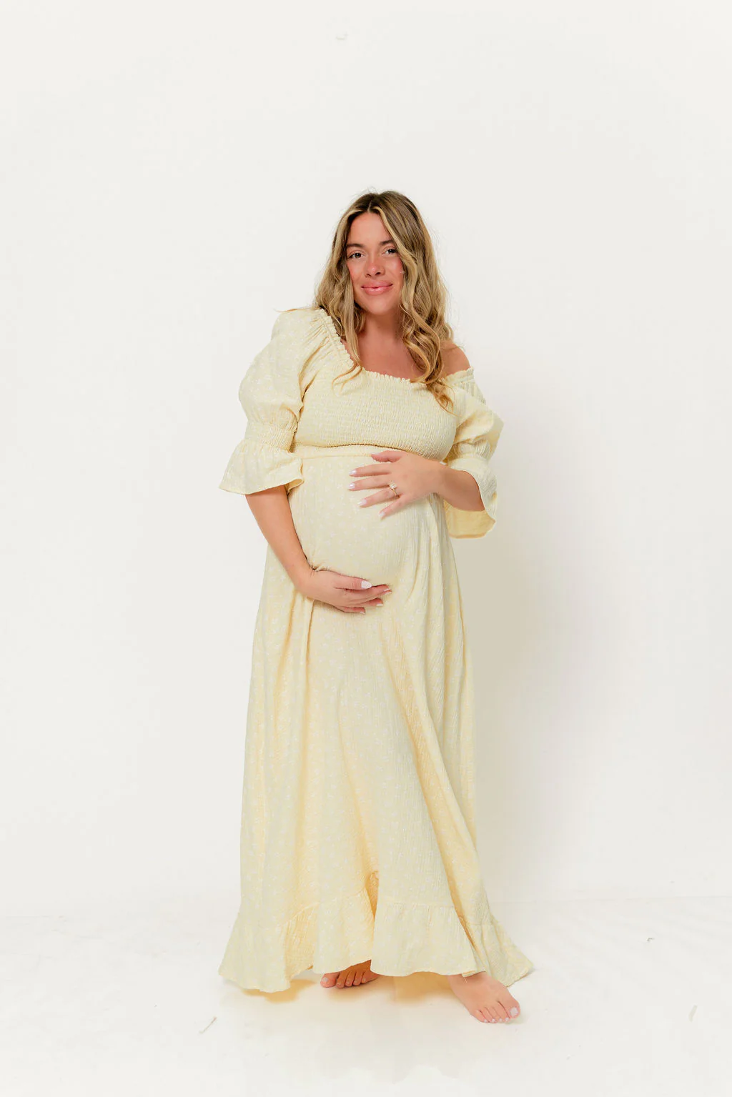 Sienna 100% Cotton Puff Sleeve Maxi Dress in Custard Foliage - Bump Friendly - Image 5