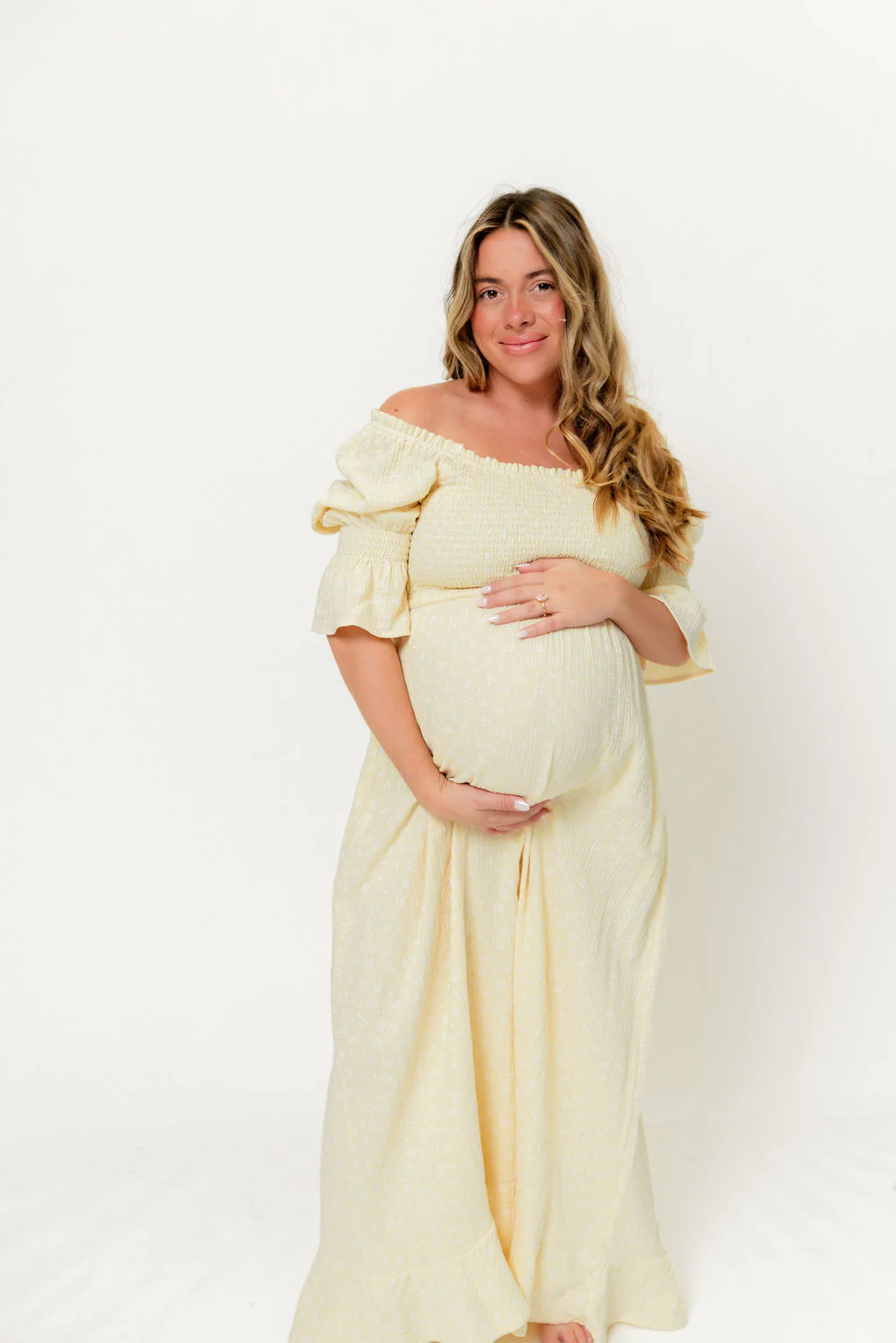 Sienna 100% Cotton Puff Sleeve Maxi Dress in Custard Foliage - Bump Friendly - Image 8