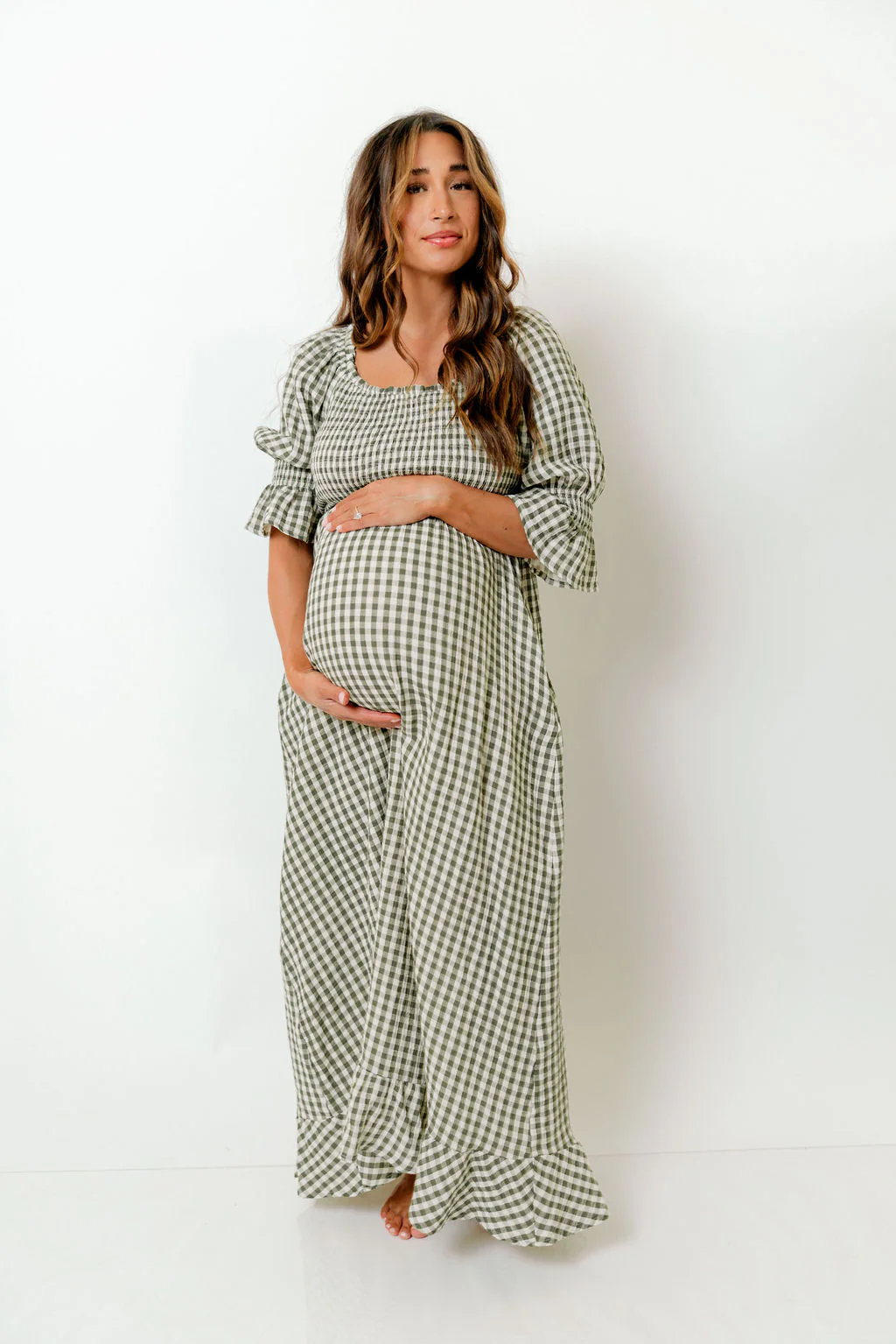 Sienna 100% Cotton Puff Sleeve Maxi Dress in Forest Plaid (Lined) - Bump Friendly - Image 2
