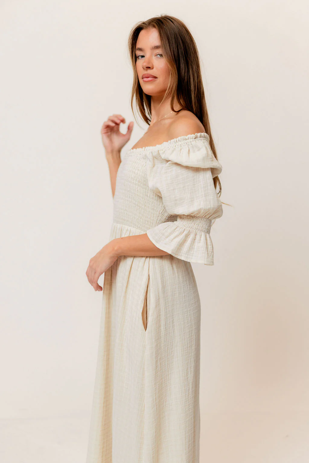 Sienna 100% Cotton Puff Sleeve Maxi Dress in Mute Pale Pink Plaid (Lined) - Bump Friendly - Image 6