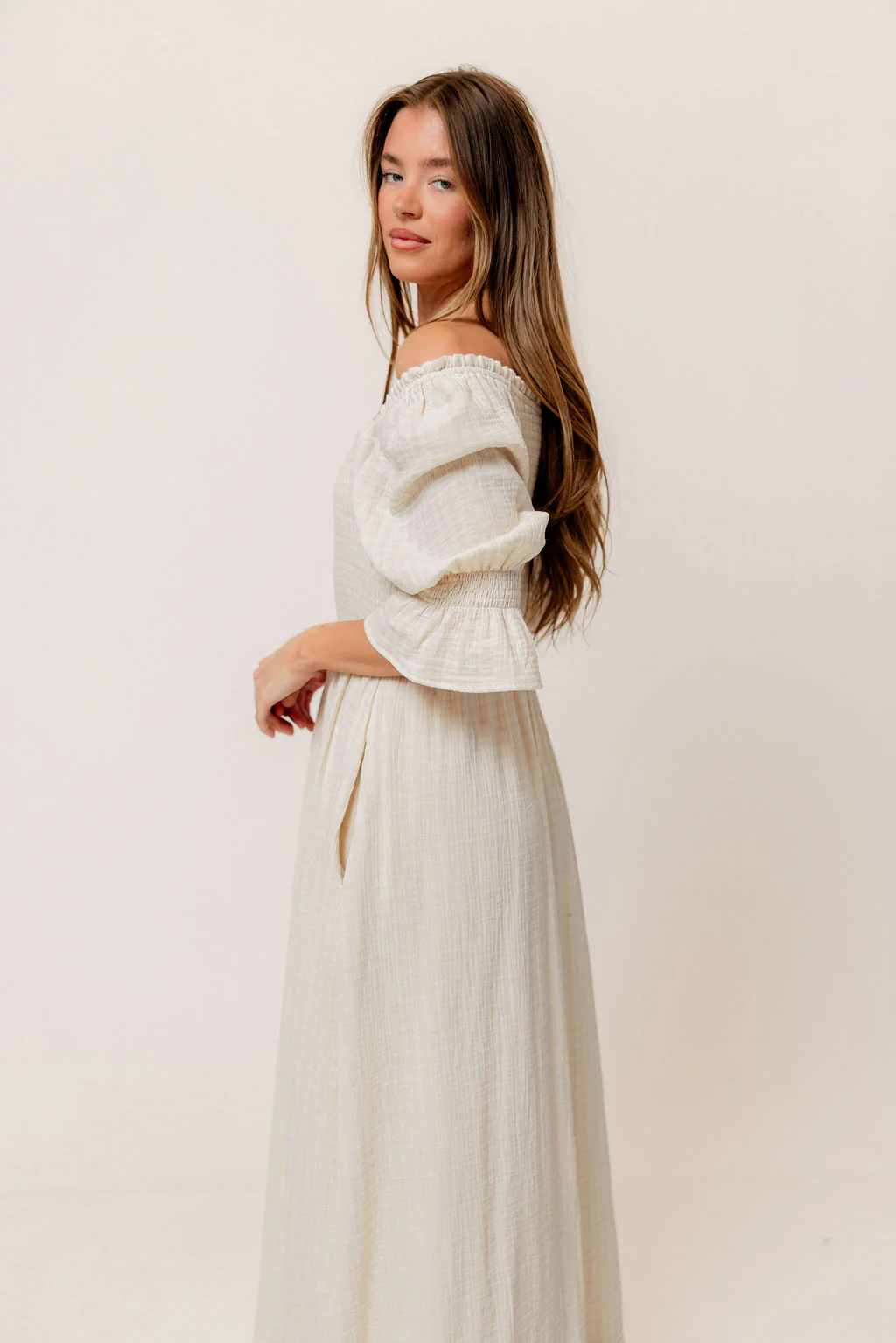Sienna 100% Cotton Puff Sleeve Maxi Dress in Mute Pale Pink Plaid (Lined) - Bump Friendly - Image 8