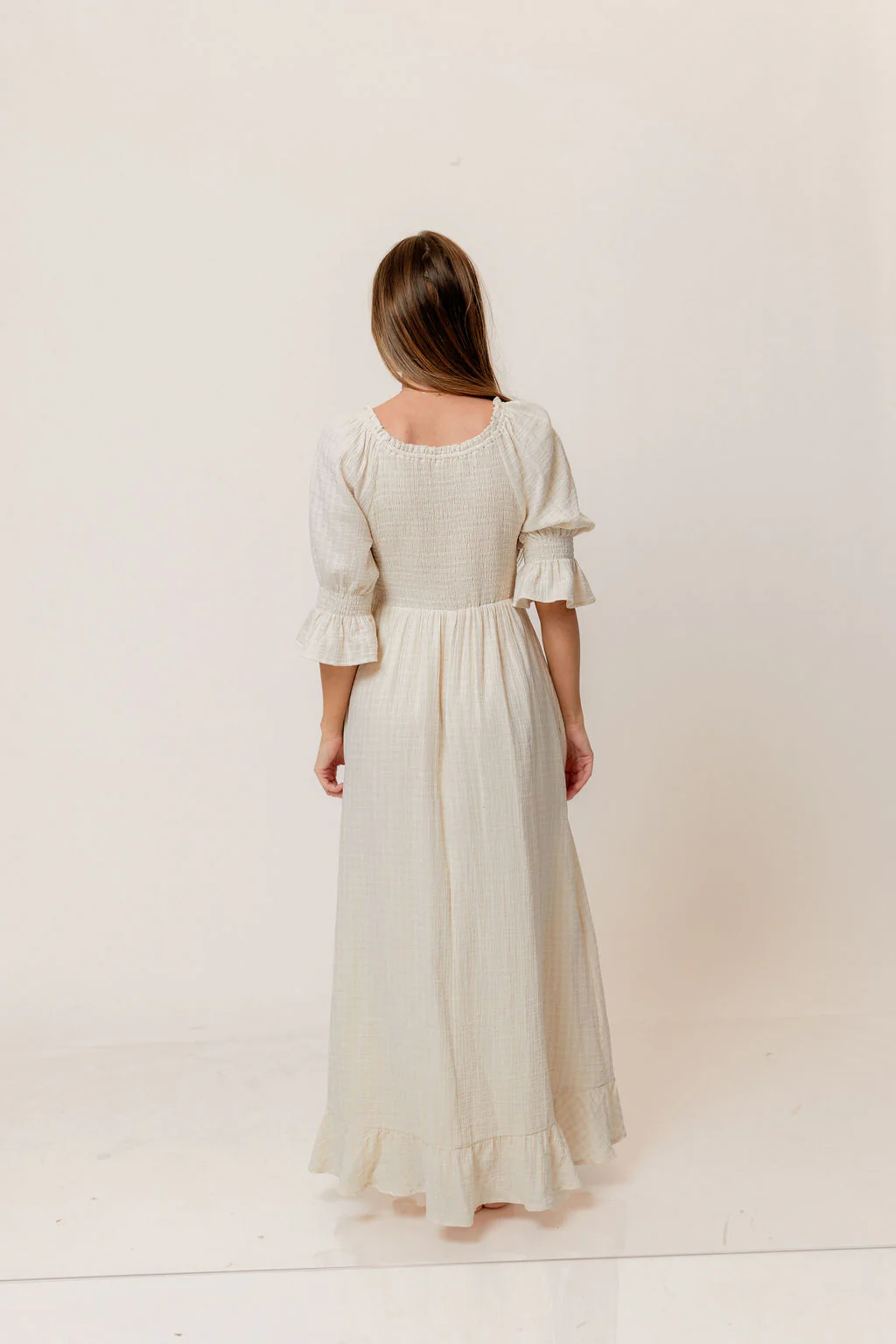 Sienna 100% Cotton Puff Sleeve Maxi Dress in Mute Pale Pink Plaid (Lined) - Bump Friendly - Image 9