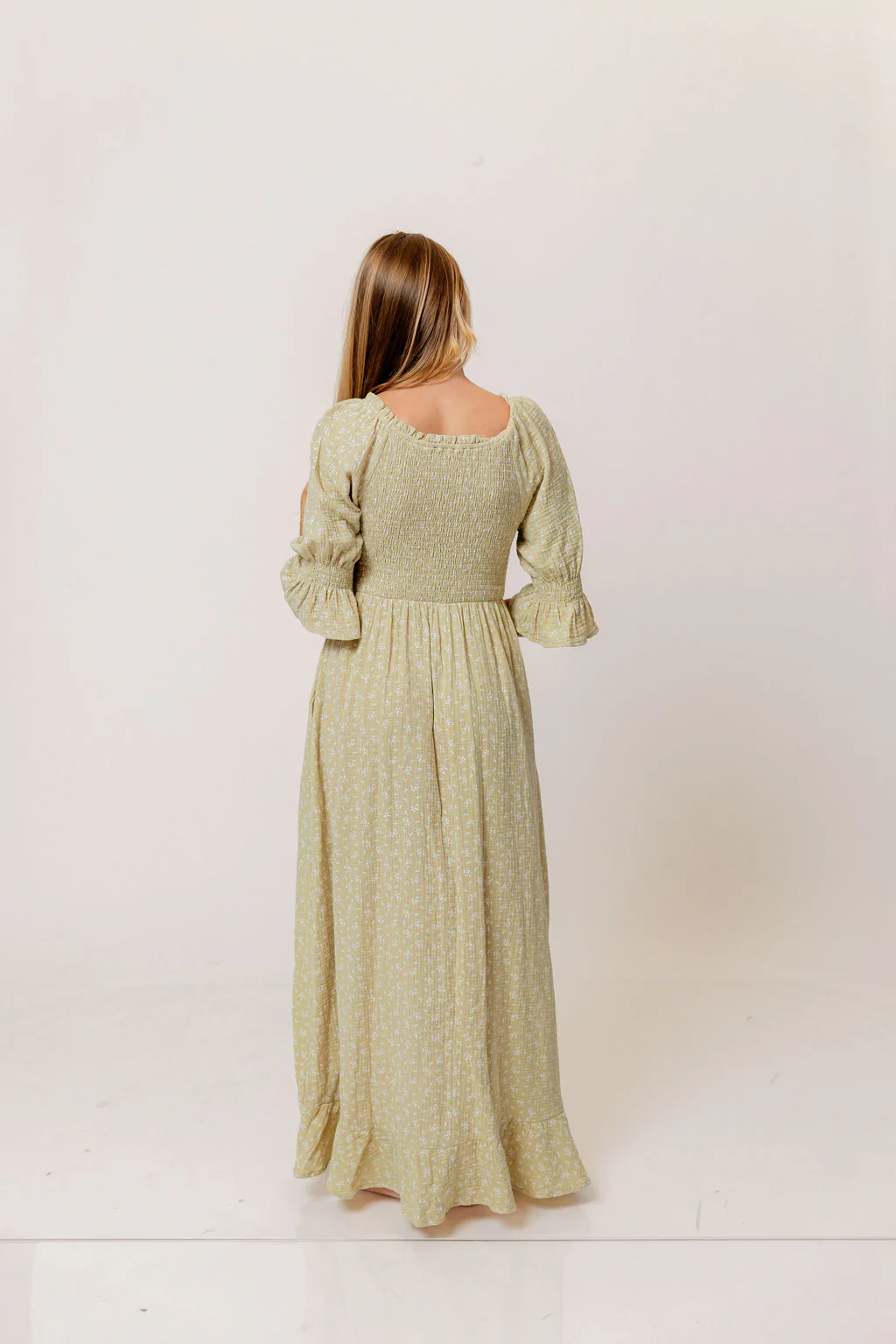 Sienna 100% Cotton Puff Sleeve Maxi Dress in Green Haze Foliage - Bump Friendly - Image 5