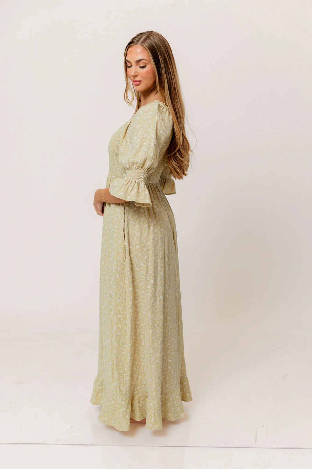 Sienna 100% Cotton Puff Sleeve Maxi Dress in Green Haze Foliage - Bump Friendly - Image 6