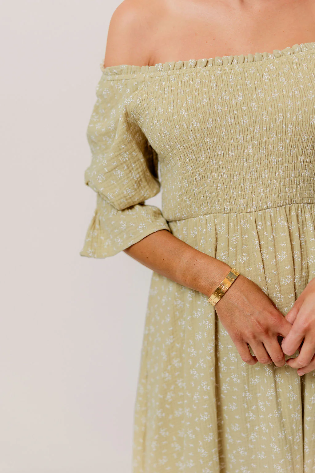 Sienna 100% Cotton Puff Sleeve Maxi Dress in Green Haze Foliage - Bump Friendly - Image 7
