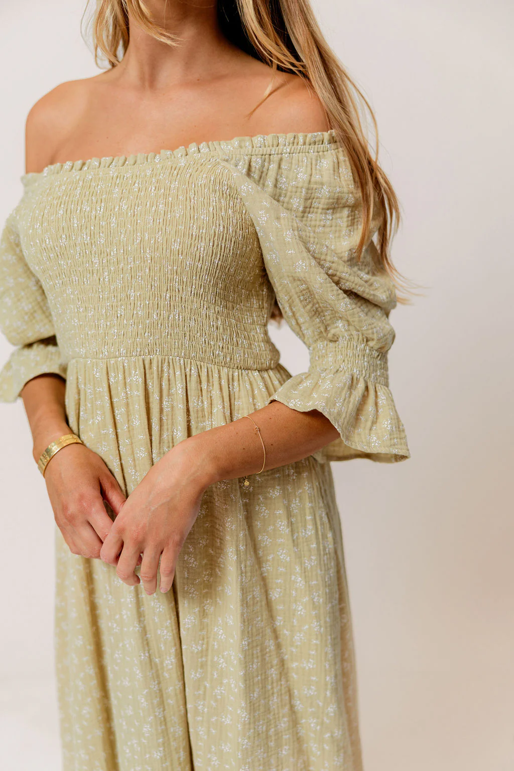 Sienna 100% Cotton Puff Sleeve Maxi Dress in Green Haze Foliage - Bump Friendly - Image 8