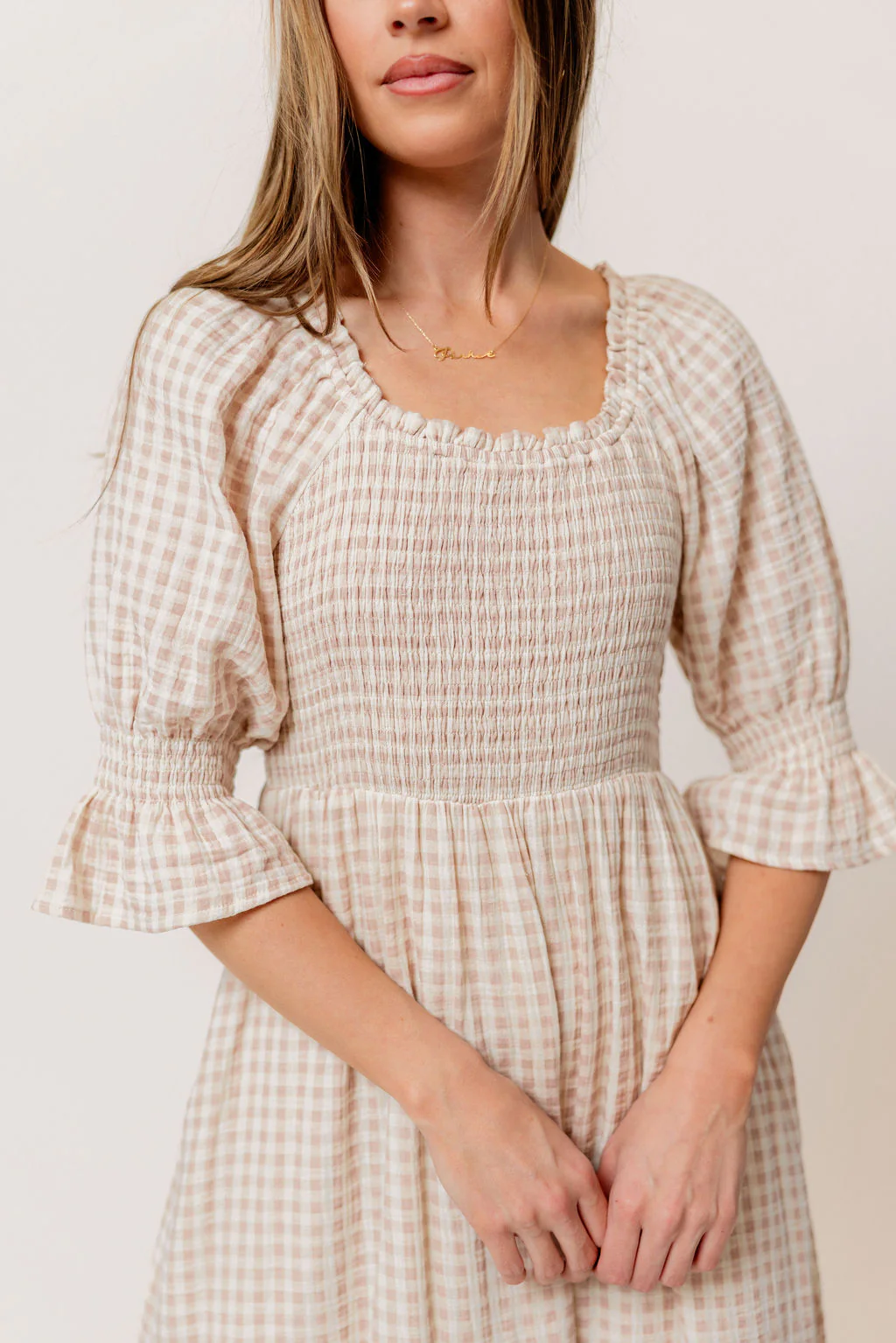 Sienna 100% Cotton Puff Sleeve Maxi Dress in Rose Plaid (Lined) - Bump Friendly - Image 4