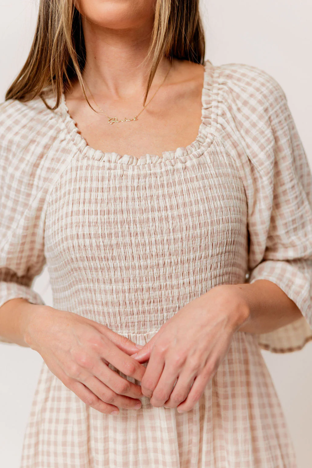Sienna 100% Cotton Puff Sleeve Maxi Dress in Rose Plaid (Lined) - Bump Friendly - Image 5