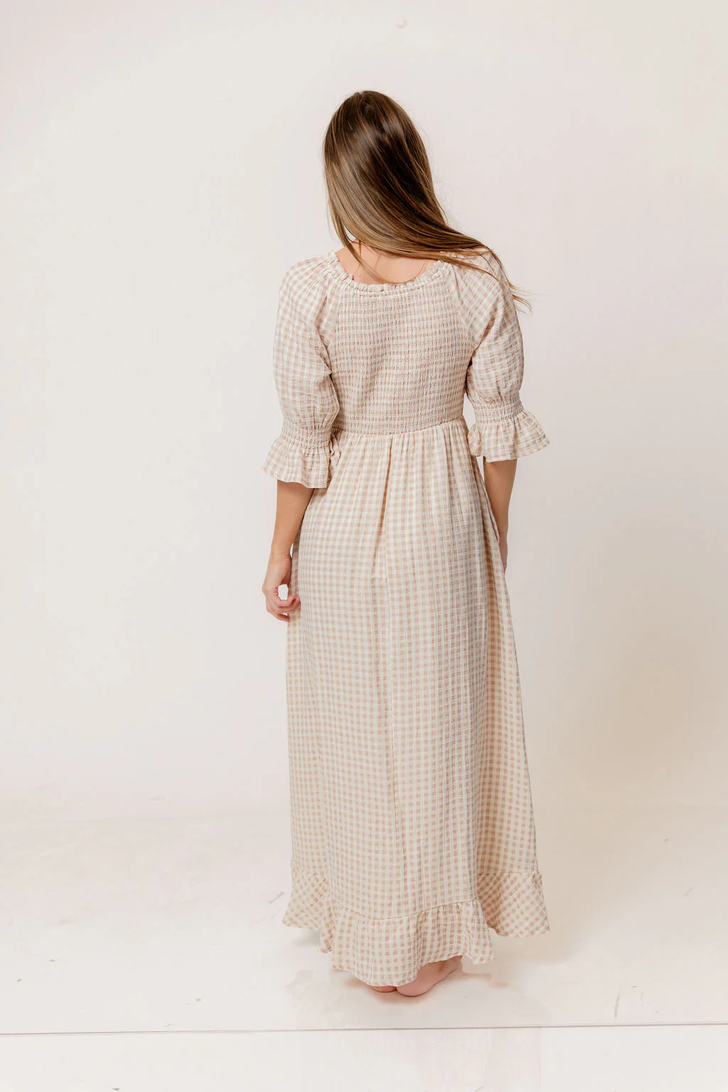 Sienna 100% Cotton Puff Sleeve Maxi Dress in Rose Plaid (Lined) - Bump Friendly - Image 8