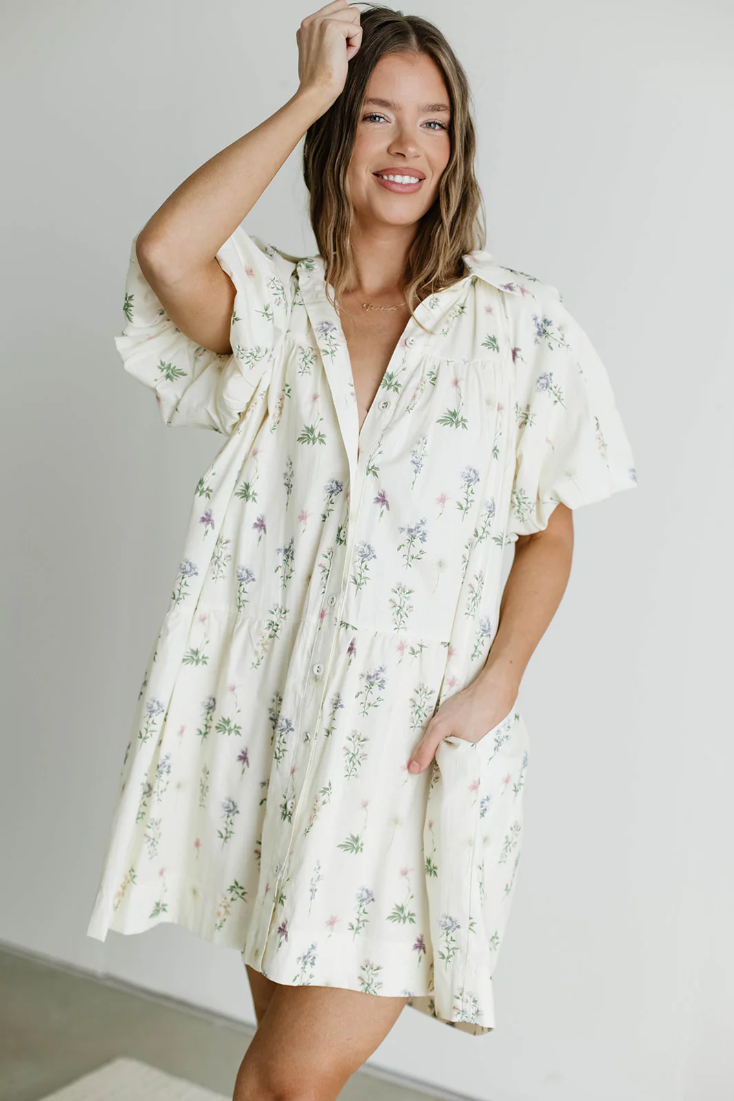 Sinclair 100% Cotton Mini Shirt Dress in Floral