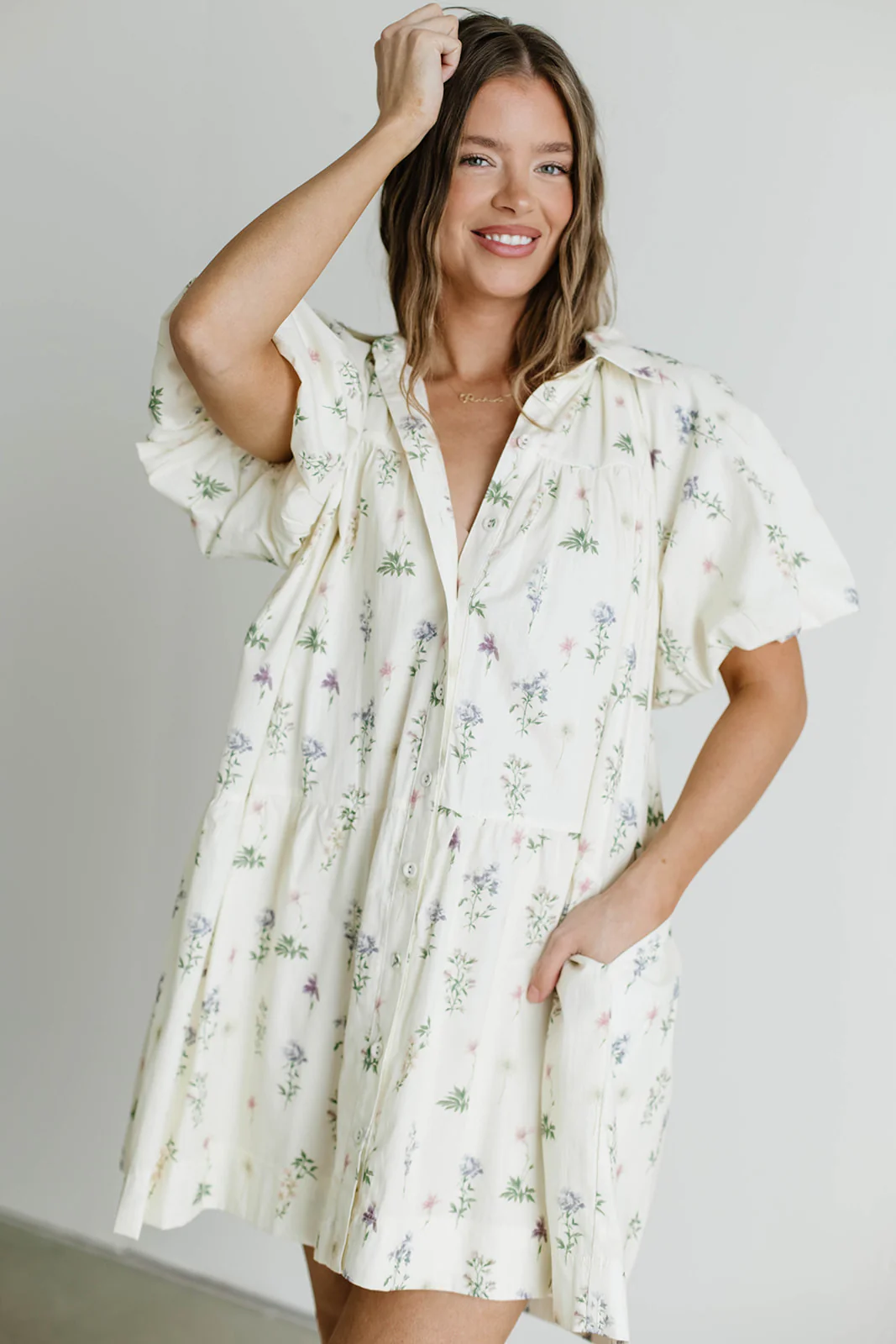 Sinclair 100% Cotton Mini Shirt Dress in Floral - Image 2