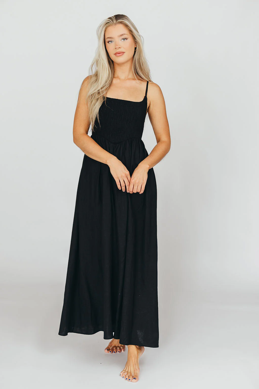 Josefina Smocked Maxi Dress in Black - Bump Friendly