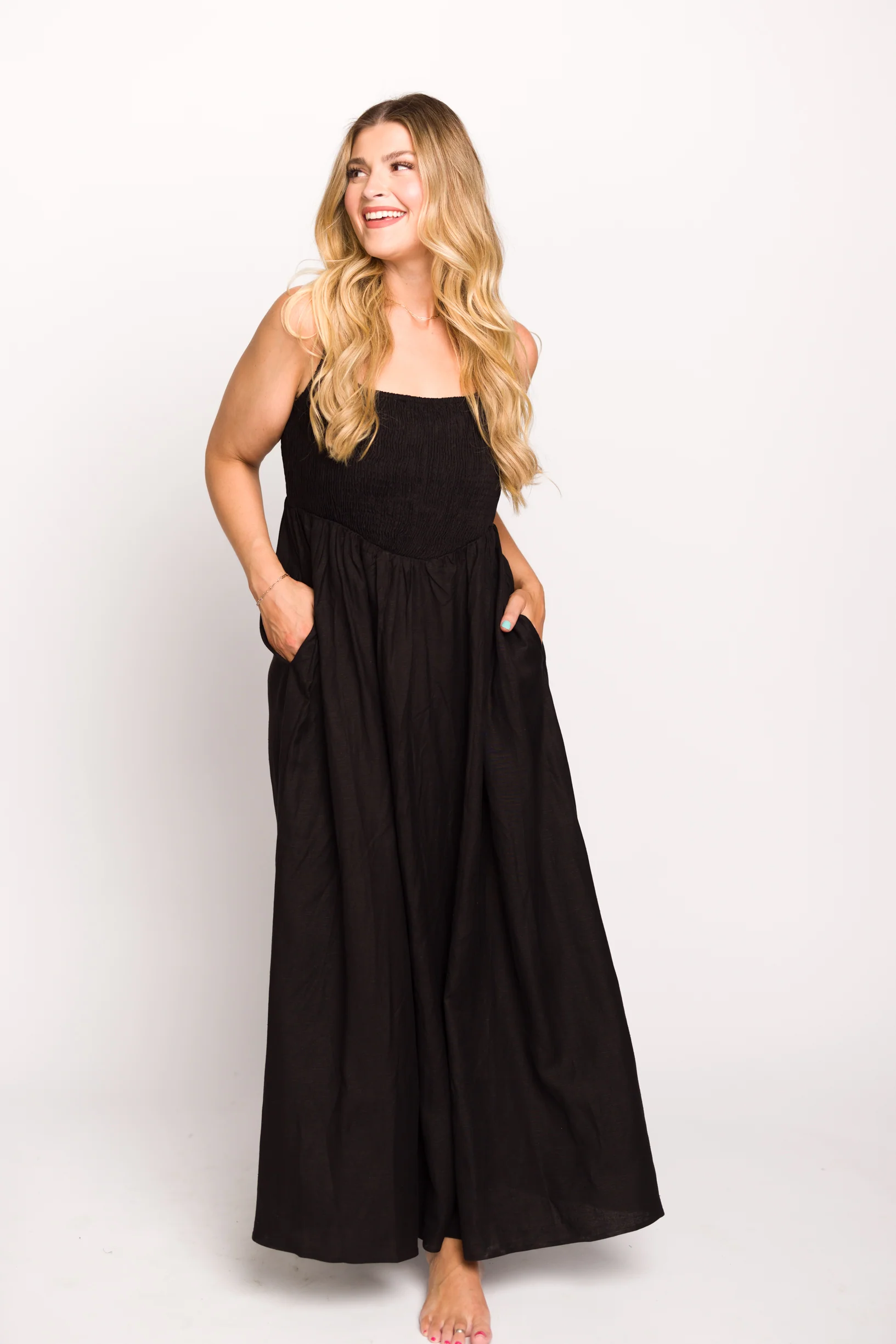 Josefina Smocked Maxi Dress in Black - Bump Friendly - Image 21