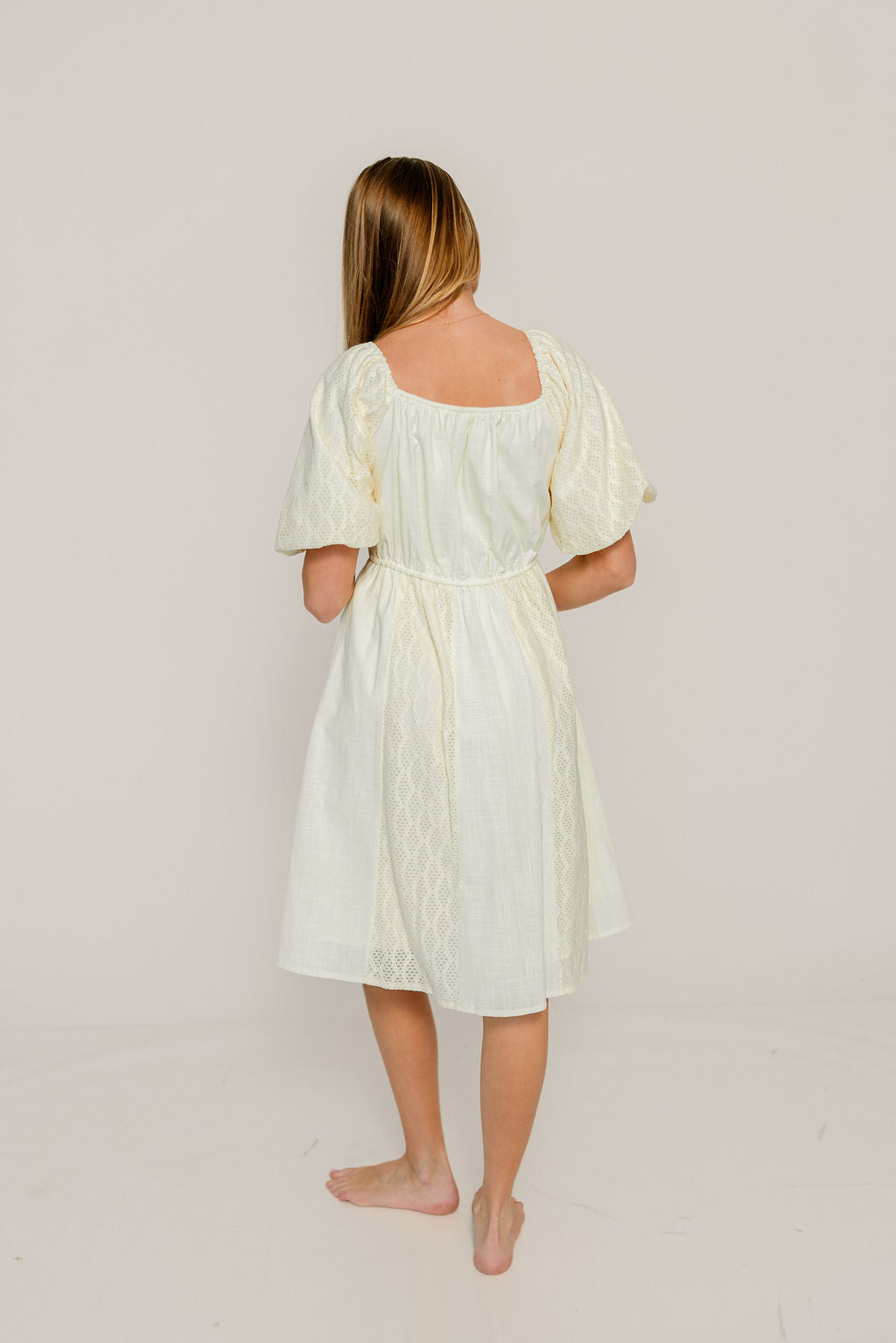 Sonia Lace Detail Puff Sleeve Mini Dress in Cream - Image 7