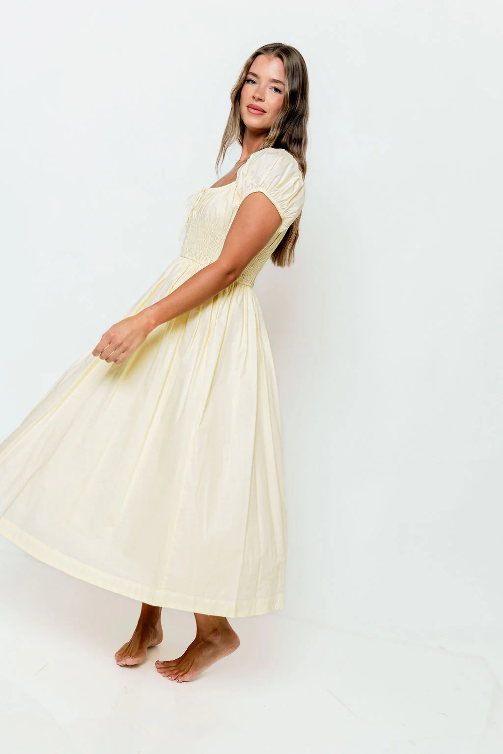 Sophia 100% Cotton Midi Dress in Butter Yellow - Image 2